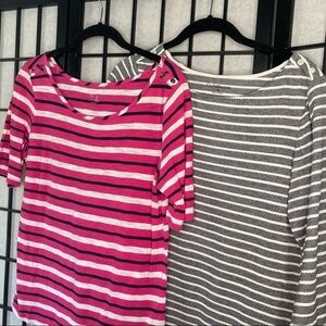 Gap Croft & Barrow Stripped Shirts Bundle Pink Grey White Medium